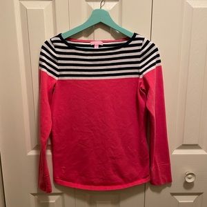 Coral and navy striped sweater